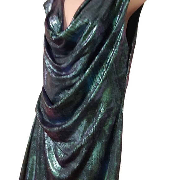 Connected Apparel Mermaid Metallic Slinky Clubwear Sultry Drapey Liquid Dress - Picture 7 of 11